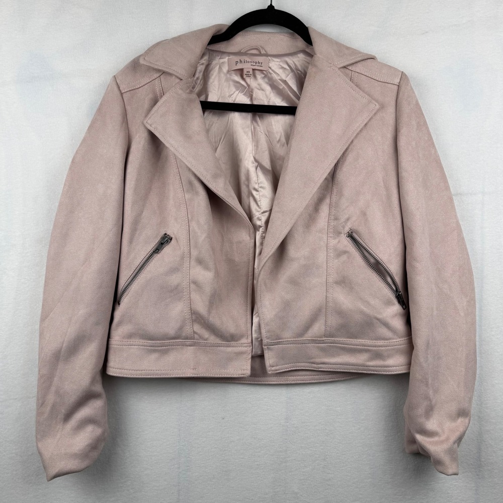 Philosophy Republic Clothing XS Faux Suede Moto Jacket Pink Biker‎ Coat